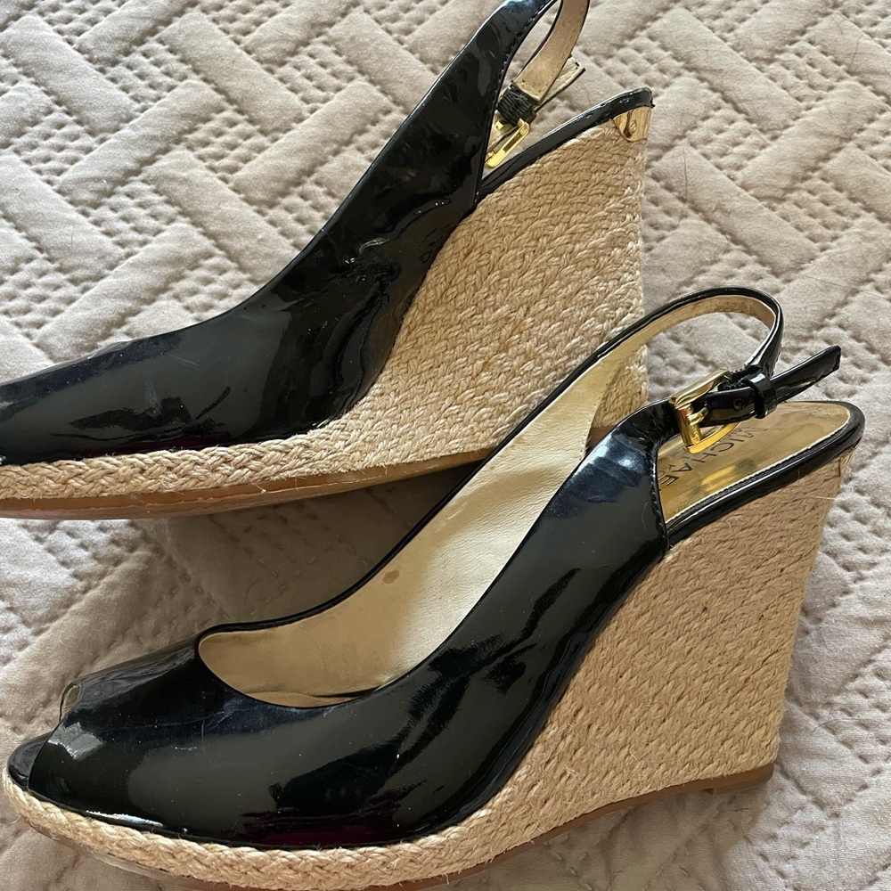Michael Kors black patent wedge